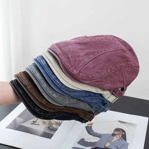 Vintage Washed Cotton Flat Cap Adjustable Retro Corduroy Beret Hat Sun Protection Shading Casual Outdoor Ivy Cap Women Men