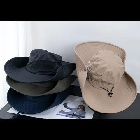 Men Outdoor Wide Brim Sun Hat Breathable Quick Dry Nylon Bucket Hat For Fishing Hiking Climbing Summer UV Protection Cap