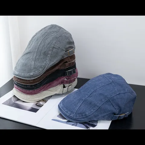 Vintage Washed Cotton Flat Cap Adjustable Retro Corduroy Beret Hat Sun Protection Shading Casual Outdoor Ivy Cap Women Men