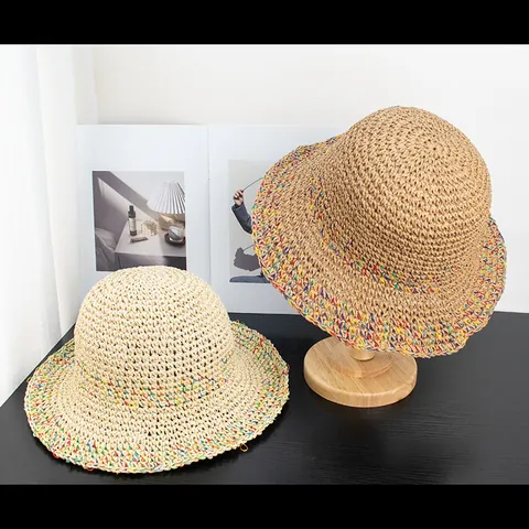 Women's Crochet Straw Hat Summer Hollow Out Sun Protection Wide Brim Beach Hat Breathable Colorful Thread Woven Vacation Chic Paper Straw Sun Hat