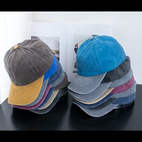 Vintage Washed Cotton Baseball Cap Contrast Color Curved Brim Adjustable Sun Hat For Men Women Casual Outdoor Sporty Headwear