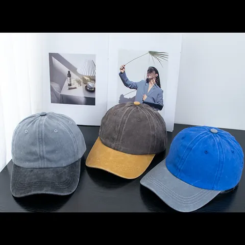 Vintage Washed Cotton Baseball Cap Contrast Color Curved Brim Adjustable Sun Hat For Men Women Casual Outdoor Sporty Headwear