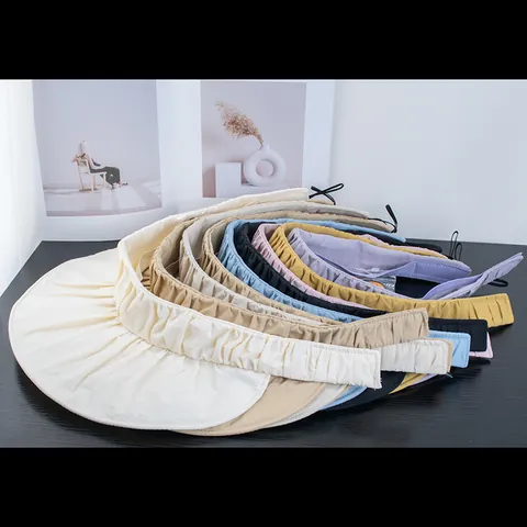 Women UV Protection Sun Visor Foldable Wide Brim Empty Top Hat Portable Pleated Nylon Summer Outdoor Beach Sunshade Hat