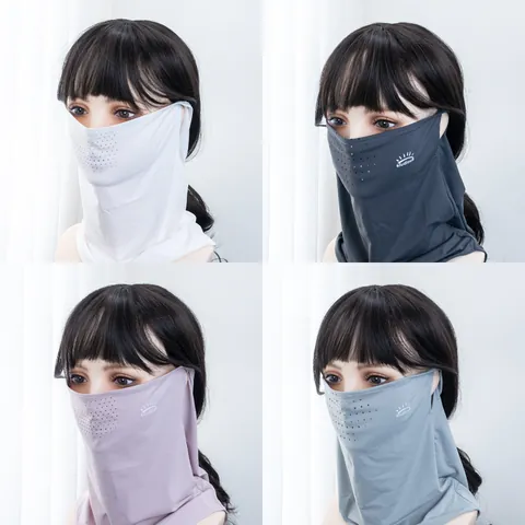 Maschera Facciale da Donna in Seta di Ghiaccio Protezione Solare Traspirante Scaldacollo per Ciclismo All'aperto Visiera Parasole