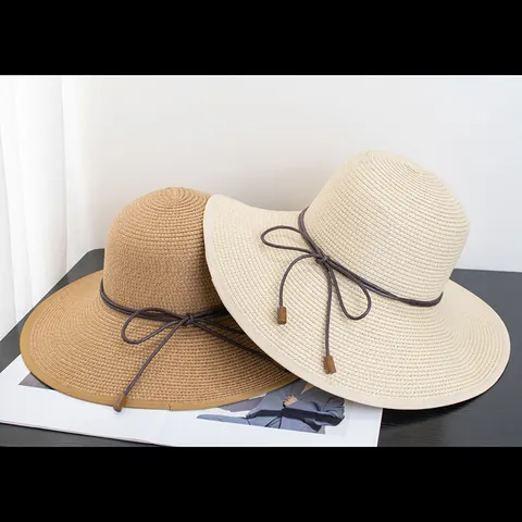 Women Wide Brim Straw Sun Hat Foldable Bow Beach Cap UV Protection Summer Packable Travel Elegant Woven Straw Hat