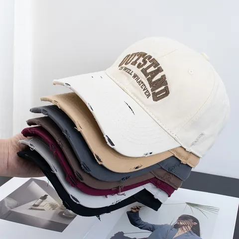 Vintage Distressed Cotton Baseball Cap For Men Women Washed Letter Embroidery Sun Hat Streetwear Adjustable Soft Top Duckbill Cap