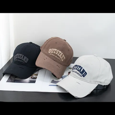 Vintage Distressed Cotton Baseball Cap For Men Women Washed Letter Embroidery Sun Hat Streetwear Adjustable Soft Top Duckbill Cap