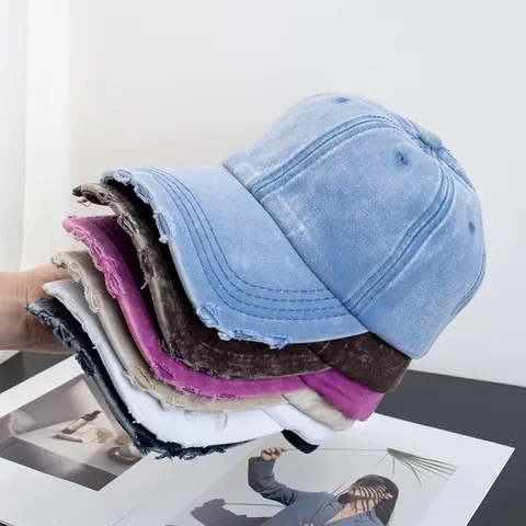 Vintage Distressed Washed Cotton Baseball Cap For Men Women Tie Dye Ripped Sun Hat Streetwear Hip Hop Adjustable Cap