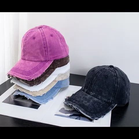 Vintage Distressed Washed Cotton Baseball Cap For Men Women Tie Dye Ripped Sun Hat Streetwear Hip Hop Adjustable Cap