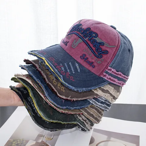 Vintage Distressed Baseballkappe Für Damen Herren Black Rebel Stickerei Gewaschene Baumwolle Patchwork Ausgefranste Kante Sonnenhut Verstellbar