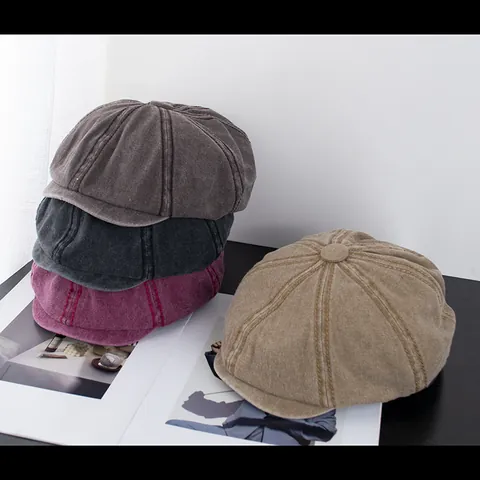 Retro Washed Cotton Newsboy Cap For Men Women Octagonal Ivy Hat Solid Color Casual Breathable Painter Cap Fashion Accessory