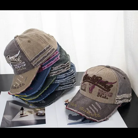 Vintage Distressed Baseballkappe Für Damen Herren Black Rebel Stickerei Gewaschene Baumwolle Patchwork Ausgefranste Kante Sonnenhut Verstellbar