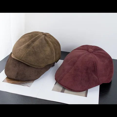 Γυναικείο Vintage Καπέλο Newsboy από Faux Suede Μονόχρωμο Βρετανικό Στυλ Οκταγωνικό Καπέλο Με Ρυθμιζόμενο Λουράκι Φθινόπωρο Χειμώνας Μόδα