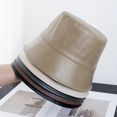 Sombrero de Pescador de Cuero PU Vintage para Mujer Hombre Color Sólido Parte Superior Plana Invierno Cálido Cortavientos Ajustable Accesorio