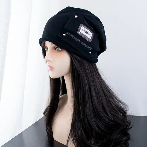 Vintage Washed Cotton Slouchy Beanie For Women Korean Streetwear Cassette Tape Patch Rivet Cold Hat Warm Winter Knit Cap