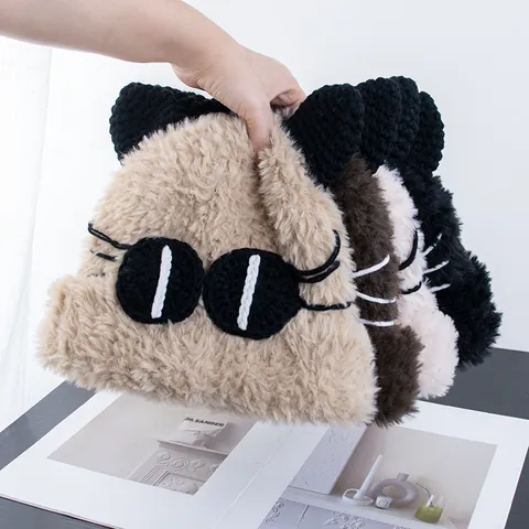 Lindo Gorro de Pescador de Punto de Piel Sintética con Orejas de Gato para Mujer Hombre Invierno Cálido Peluche Gorro de Animal