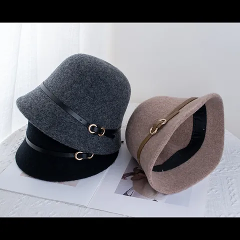 Eleganter Französischer Stil Wollmischung Anglerhut Mit Leder Gürtelschnalle Dekoration Warmer Herbst Winter Glockenhut Für Damen