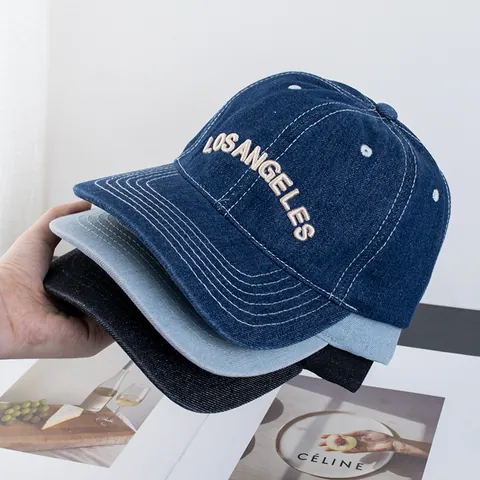 Berretto da Baseball in Denim Lavato Vintage per Donna Uomo Ricamo LOS ANGELES Cappello da Sole in Cotone Regolabile Sport all'Aperto Casual