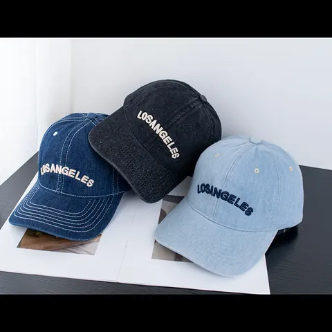 Berretto da Baseball in Denim Lavato Vintage per Donna Uomo Ricamo LOS ANGELES Cappello da Sole in Cotone Regolabile Sport all'Aperto Casual