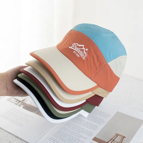 Outdoor Quick-Dry 5-Panel Camp Cap Color-Block Embroidery Mountain Peak Peaked Hat Breathable Sun Protection Hiking Hat For Men Women