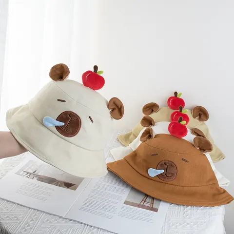 Süßer Cartoon Wasserschwein Apfel Baumwolle Anglerhut Für Damen Kinder Verstellbarer Sonnenschutz Fischerhut Für Sommer Outdoor Reisen