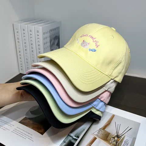 Simpatico Berretto da Baseball in Cotone con Gatto Ricamato Regolabile Traspirante Cappello da Sole per Donna Outdoor Casual