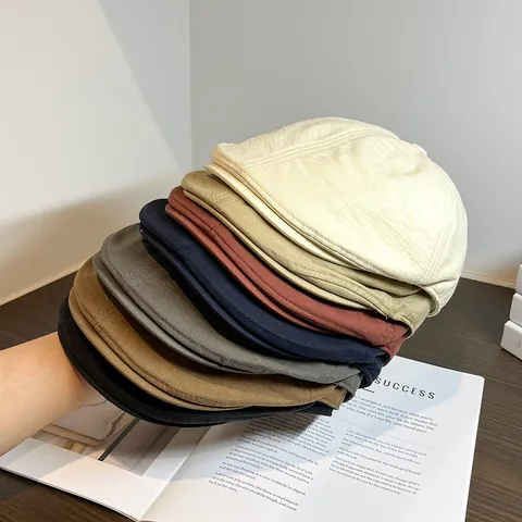 Casquette Gavroche Vintage en Coton pour Hommes Femmes Chapeau Gatsby Retro Bord Court Réglable Casquette Plate Couleur Unie