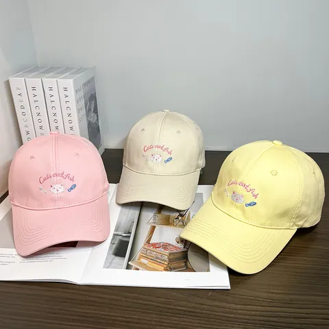 Simpatico Berretto da Baseball in Cotone con Gatto Ricamato Regolabile Traspirante Cappello da Sole per Donna Outdoor Casual