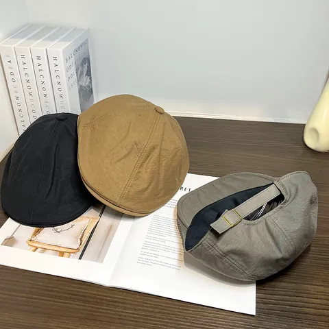 Casquette Gavroche Vintage en Coton pour Hommes Femmes Chapeau Gatsby Retro Bord Court Réglable Casquette Plate Couleur Unie