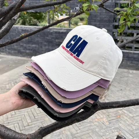 Amerikaanse Vintage Versleten Honkbalpet Met CIA Borduurwerk Verstelbare Katoen Zonbescherming Unisex Retro Gerafelde Hoed