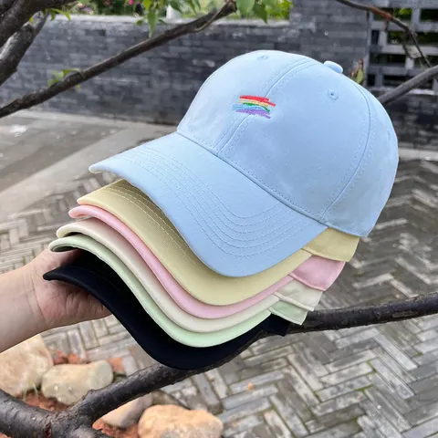 Gorra De Béisbol De Algodón Con Bordado De Arcoíris Ajustable 6-Panel Visera Curva Sombrero De Sol Mujer Hombre Accesorio De Moda