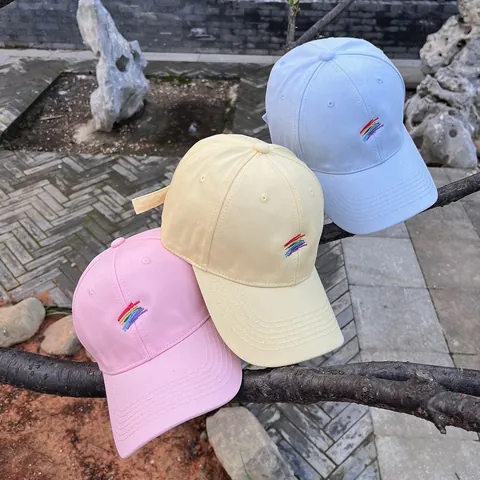 Gorra De Béisbol De Algodón Con Bordado De Arcoíris Ajustable 6-Panel Visera Curva Sombrero De Sol Mujer Hombre Accesorio De Moda