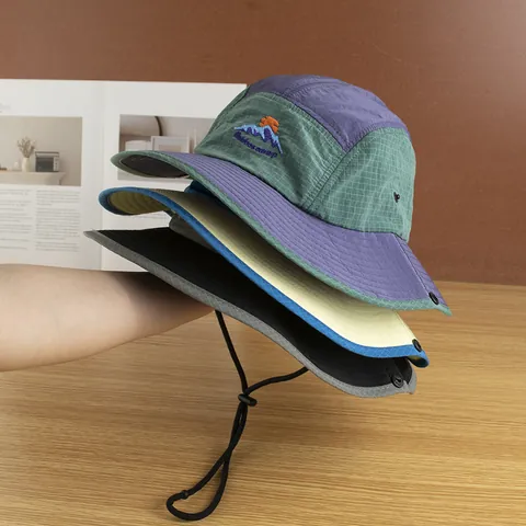 Colorblock Schnelltrocknender Outdoor Anglerhut Sonnenschutz Ripstop Fischerhut Mit Winddichter Kordel Für Wandern Camping Damen Herren