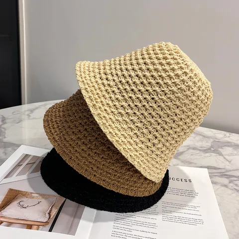 Cappello a Secchiello in Uncinetto Traforato Tessuto a Mano da Donna Cappello da Pescatore in Paglia di Carta Traspirante per Viaggi Estivi Protezione Solare
