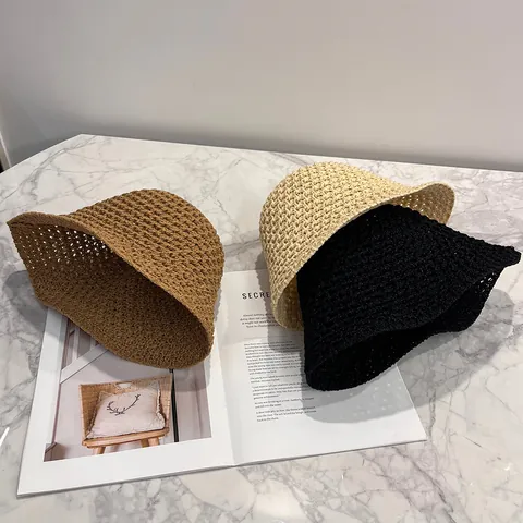 Cappello a Secchiello in Uncinetto Traforato Tessuto a Mano da Donna Cappello da Pescatore in Paglia di Carta Traspirante per Viaggi Estivi Protezione Solare