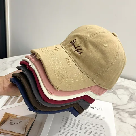 Distressed Baseballkappe New York Stickerei Damen Baumwolle Verstellbar Sonnenschutz Hut Vintage Washed Cap Sportlich