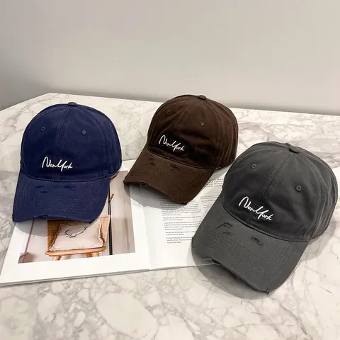 Distressed Baseballkappe New York Stickerei Damen Baumwolle Verstellbar Sonnenschutz Hut Vintage Washed Cap Sportlich