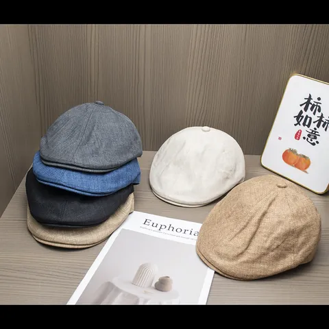 Coppola Vintage in Misto Cotone e Lino Regolabile Retrò Berretto Piatto Traspirante Estivo Cappello da Sole per Uomo Donna Casual