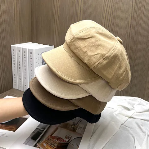 Damen Vintage Karierte Schiebermütze Atmungsaktive Baumwolle Achteckige Baskenmütze Retro Maler Baker Boy Cap Für Den Alltag
