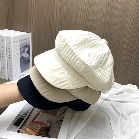 Japanse Stijl Geplooide Krantenjongenspet Voor Vrouwen Lichtgewicht Ademend Polyester Achthoekige Hoed Koreaanse Mode Casual Baret