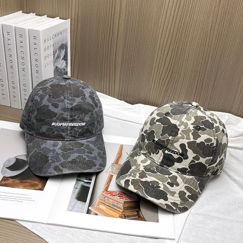 Gorra de Béisbol de Algodón de Camuflaje Vintage Americano para Hombres Mujeres Estilo Workwear Bordado Ajustable Sombrero de Sol al Aire Libre
