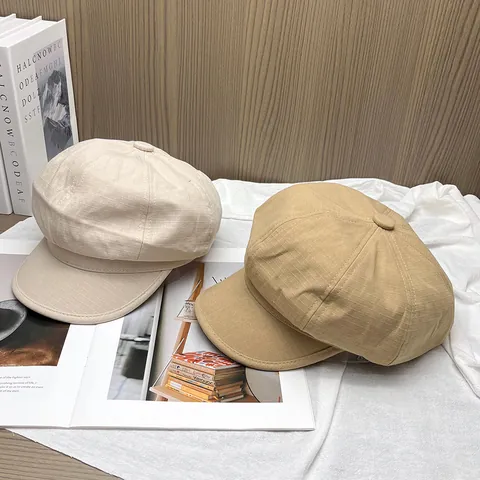 Damen Vintage Karierte Schiebermütze Atmungsaktive Baumwolle Achteckige Baskenmütze Retro Maler Baker Boy Cap Für Den Alltag
