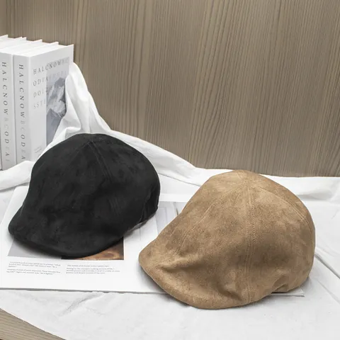 Vintage Suede Newsboy Cap For Women Autumn Winter Solid Color Adjustable Forward Hat Retro Painter Cap Warm Casual Headwear