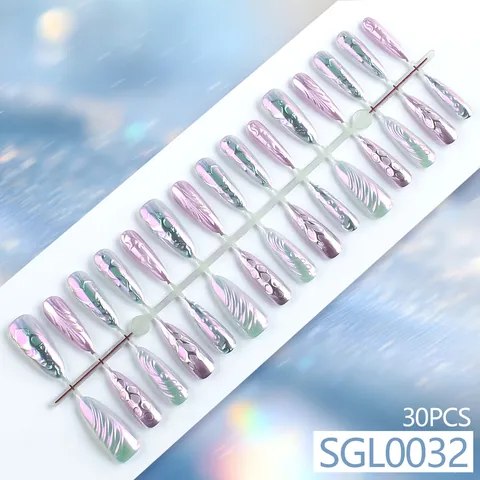 Luxus Aurora Farbverlauf Künstliche Nägel Zum Aufkleben 3D Relief Herz Welle Lang Spitz Mandel Kunstnägel Für Damen