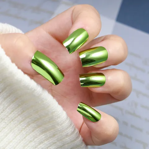Metallic Mirror Chrome Press On Nails Set Electroplated Glossy Short Square Artificial Nails DIY Manicure For Women Daily Party