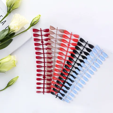 Solid Color Press On Nails Almond Shape Glossy Full Cover Artificial Fake Nails For Women Daily DIY Manicure Decoration