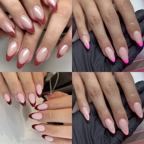 Unghie a Pressione con Punta Francese Forma a Mandorla Lucido Unghie Finte Set Manicure Riutilizzabile per Donna Festa Quotidiana