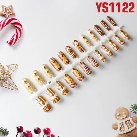 Christmas Press On Nails Reindeer Snowman Snowflake Pattern Full Cover Fake Nails For Women Holiday Party Manicure