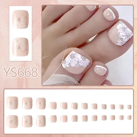 Unghie Finte Piedi Francesi Camelia Rosa Glitter Argento Lucido Eleganti Unghie Postizie a Forma di Fiore per Decorazione Manicure Donna