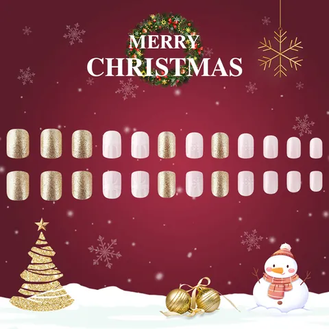 Unghie Finte Natalizie Corte Lucide Fiocco Rosso Glitter Fiocco di Neve Unghie Artificiali per Vacanze Donna Fai da Te Nail Art